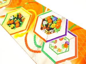 リサイクル 亀甲に組紐・花々模様織出し袋帯